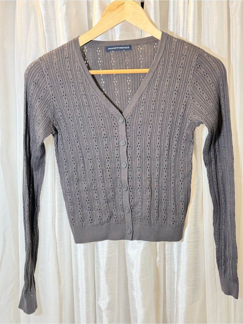 Brandy Melville Charcoal Pointelle V-Neck Button Cardigan